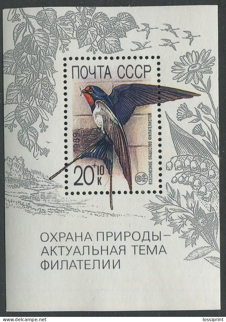 Soviet Union:USSR:Unused Bloc Bird, Swallow, 1989, MNH - Swallows