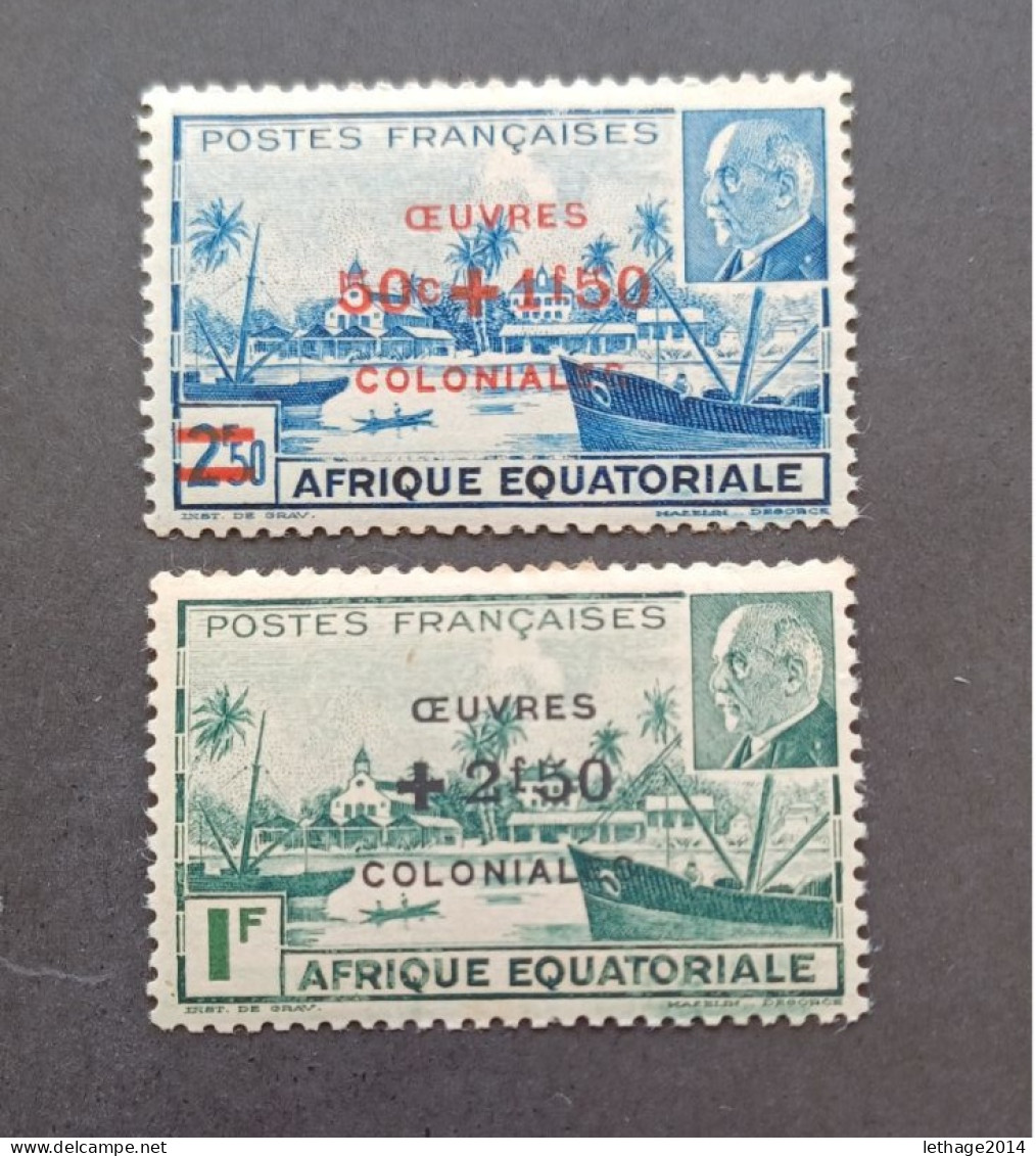 FRANCE COLONIE AFRIQUE EQUATORIALE 1944 MARECHAL PETAIN SURCHARGES OEUVRES COLONIALES CAT YVERT N. 195/196 MNH - 1944 Maréchal Pétain, Surchargés – Œuvres Coloniales