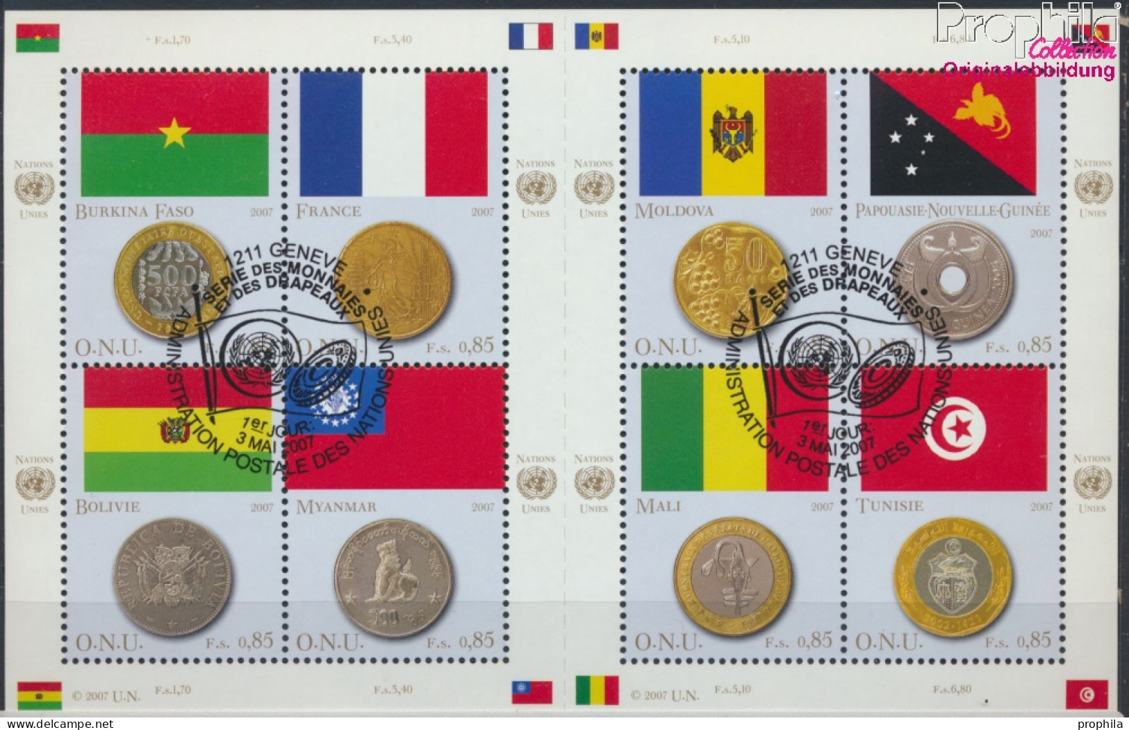 UNO - Genf 565-572 Kleinbogen (kompl.Ausg.) Gestempelt 2007 Flaggen Und Münzen (10069046 - Oblitérés