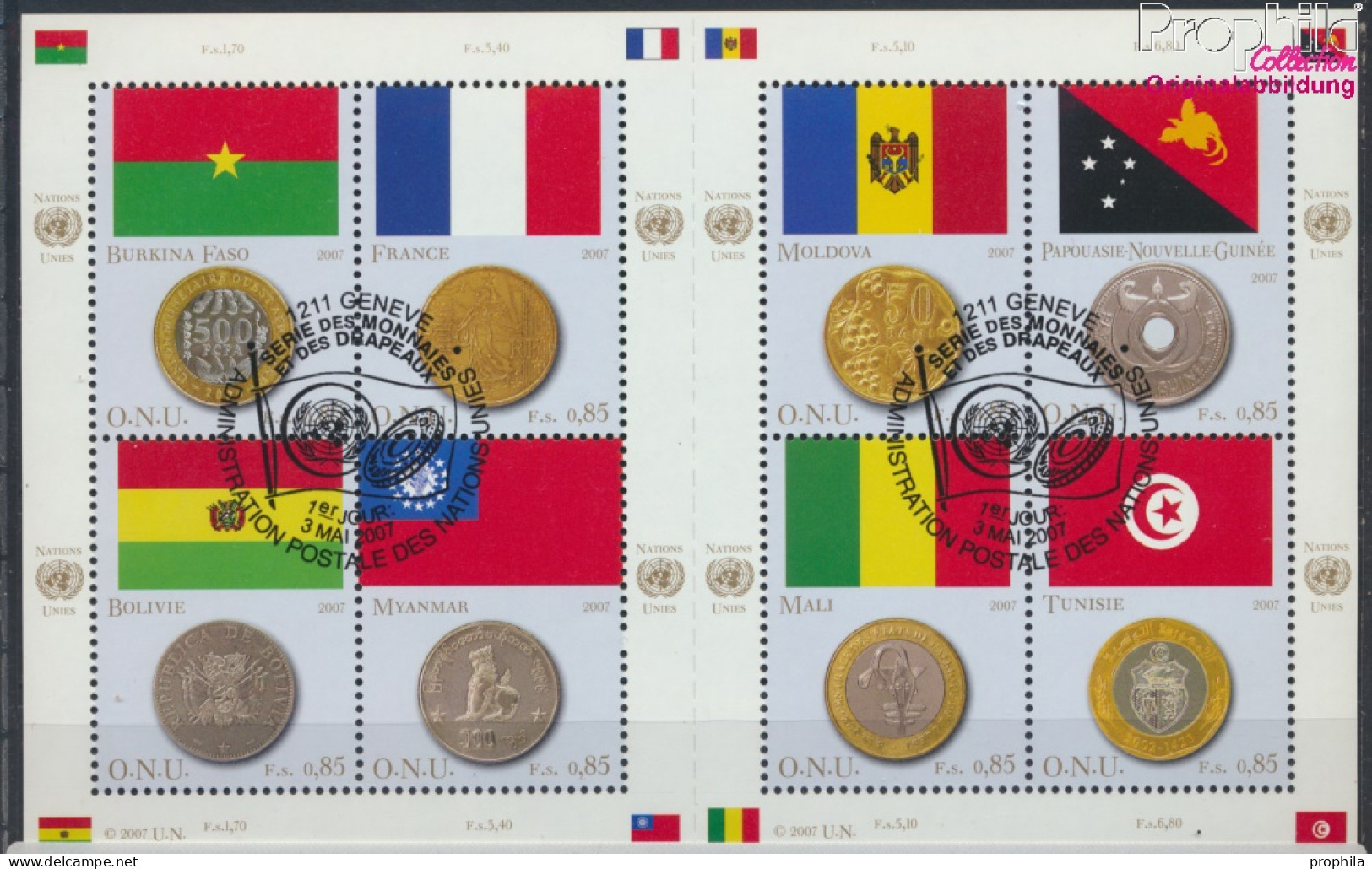 UNO - Genf 565-572 Kleinbogen (kompl.Ausg.) Gestempelt 2007 Flaggen Und Münzen (10069047 - Gebruikt