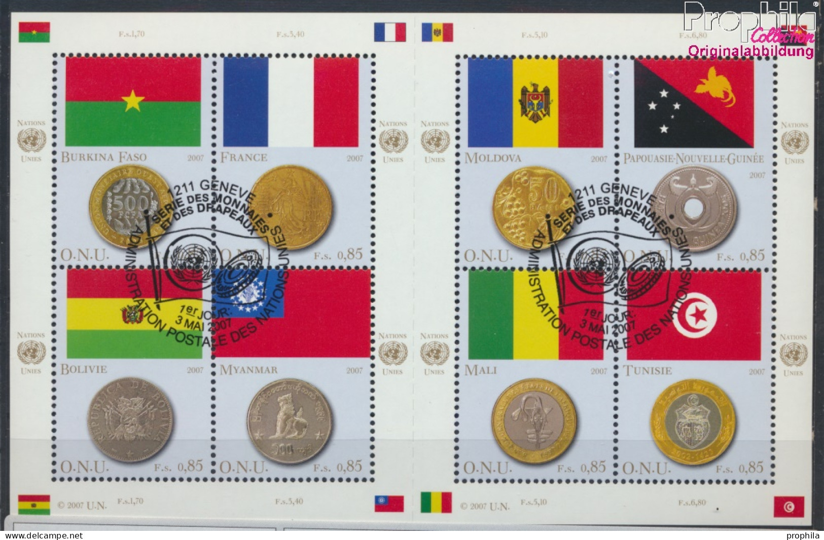 UNO - Genf 565-572 Kleinbogen (kompl.Ausg.) Gestempelt 2007 Flaggen Und Münzen (10069049 - Oblitérés