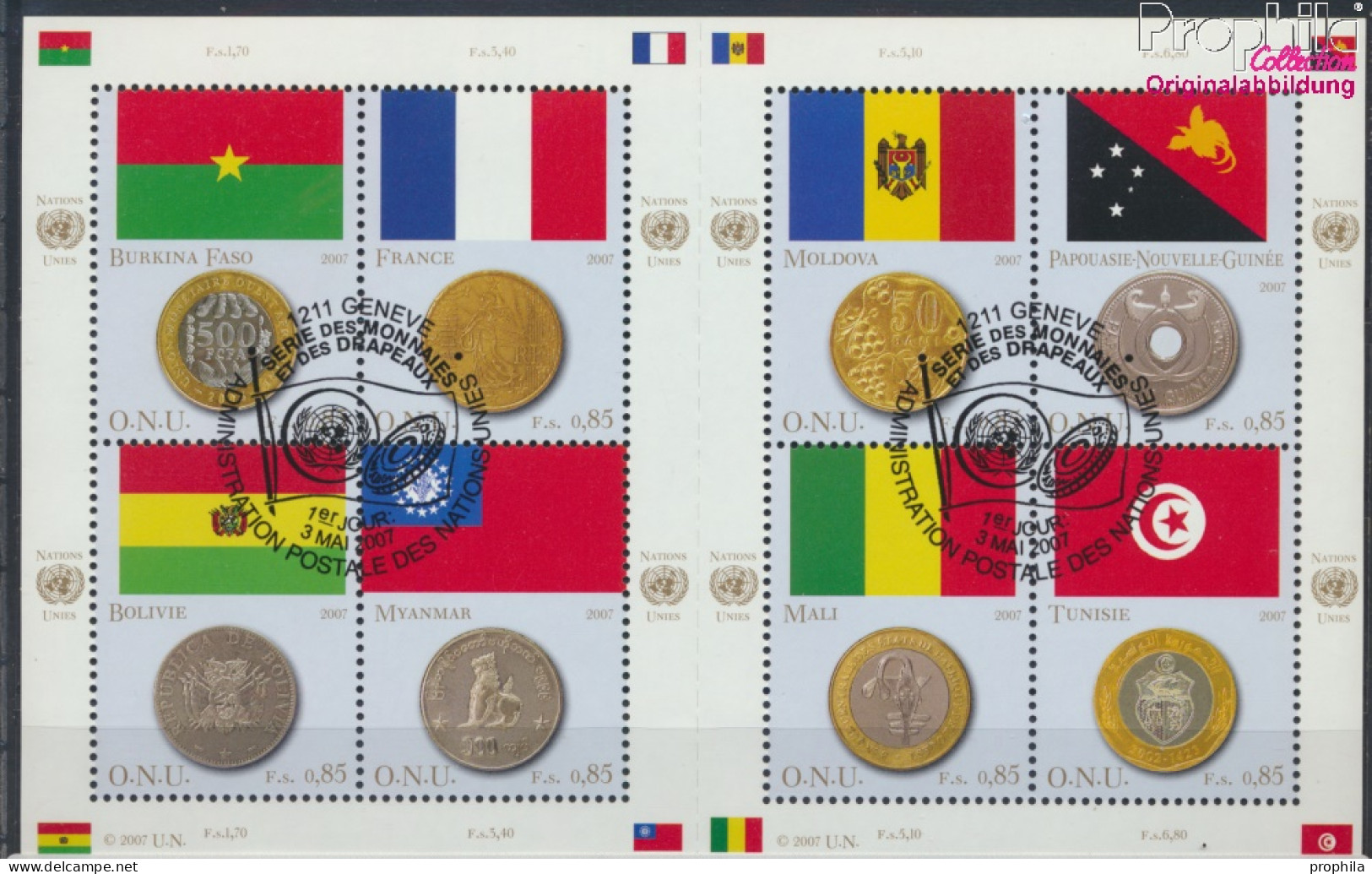 UNO - Genf 565-572 Kleinbogen (kompl.Ausg.) Gestempelt 2007 Flaggen Und Münzen (10069050 - Usati
