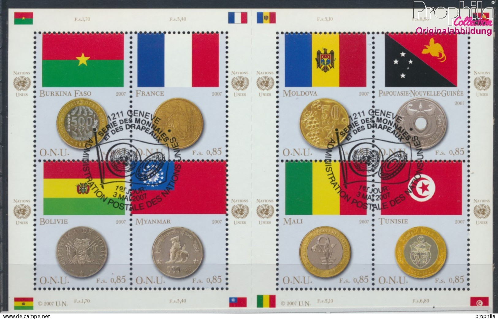 UNO - Genf 565-572 Kleinbogen (kompl.Ausg.) Gestempelt 2007 Flaggen Und Münzen (10069053 - Usati