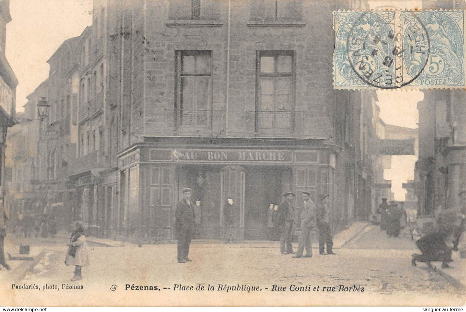 CPA 34 PEZENAS PLACE DE LA REPUBLIQUE RUE CONTI ET RUE BARBES / Cliché Rare - Pezenas