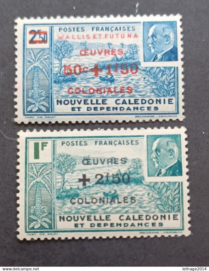 FRANCE COLONIE WALLIS ET FUTUNA 1944 MARECHAL PETAIN SURCHARGES OEUVRES COLONIALES CAT YVERT N.131/132 MNH VARIETY DECAL - 1944 Maréchal Pétain, Surchargés – Œuvres Coloniales