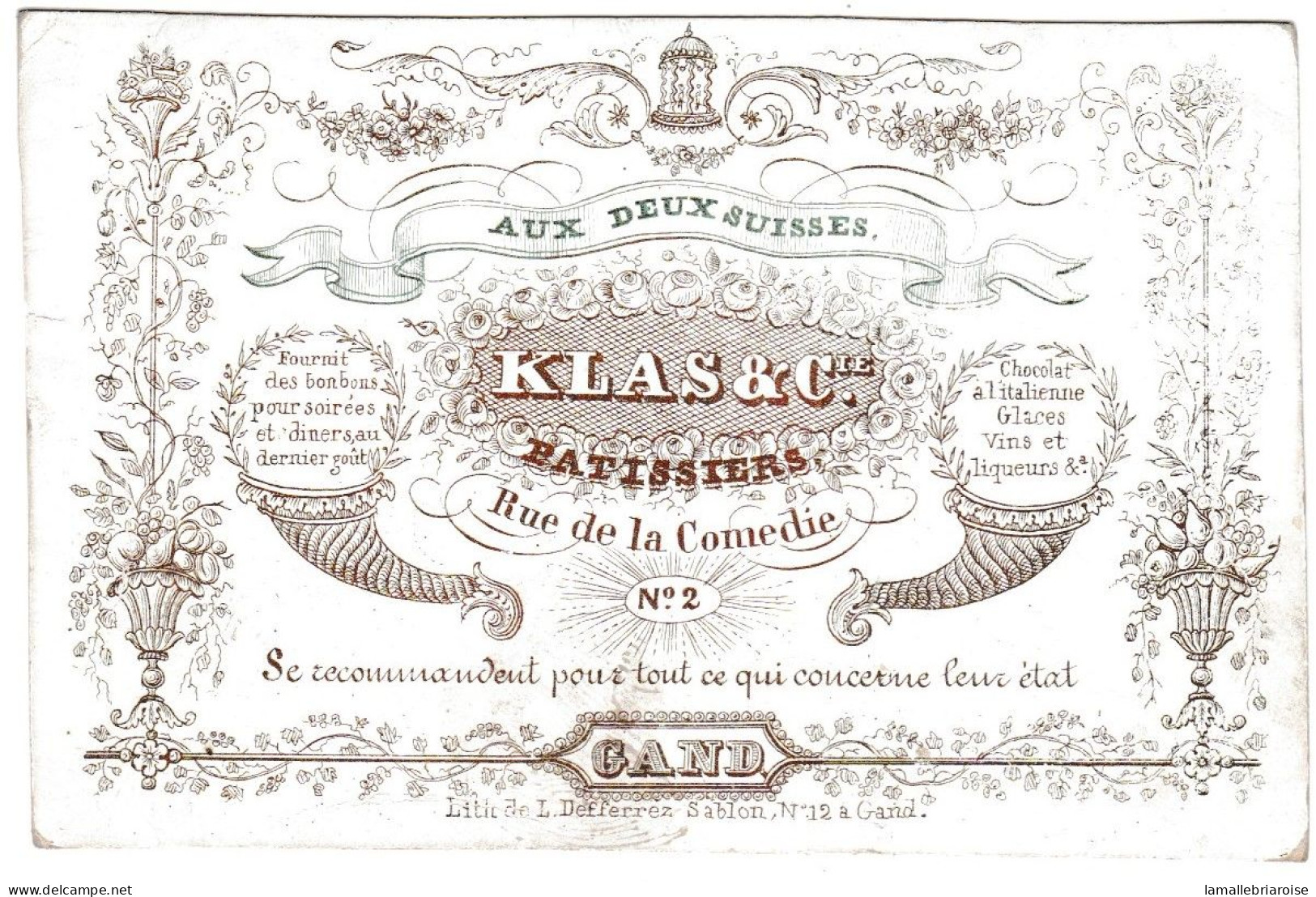 Belgique, "Carte Porcelaine" Porseleinkaart, Aux Deux Suisses, Klaas & Cie à Gand, Dim: 88x64mm - Porzellan