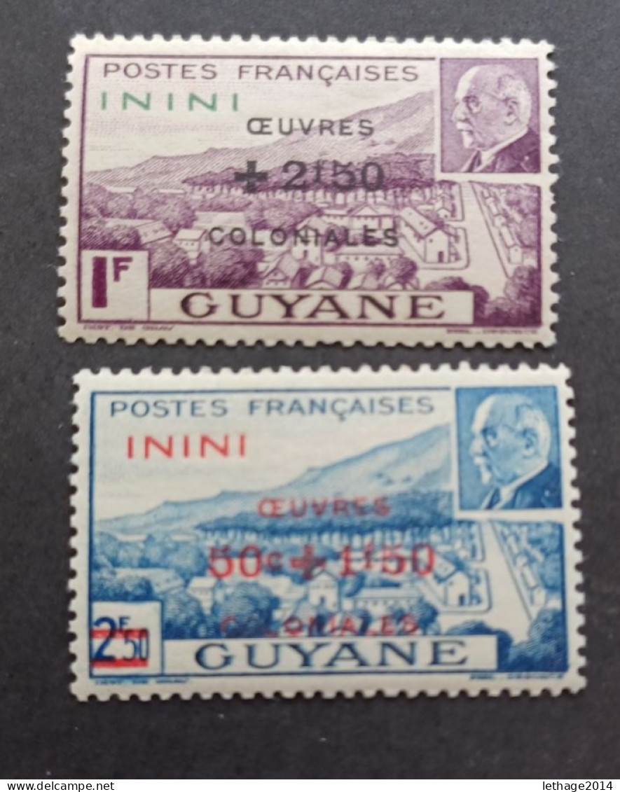 FRANCE COLONIE ININI GUYANE 1944 MARECHAL PETAIN SURCHARGES OEUVRES COLONIALES CAT YVERT N.58/57 MNH - 1944 Maréchal Pétain, Surchargés – Œuvres Coloniales