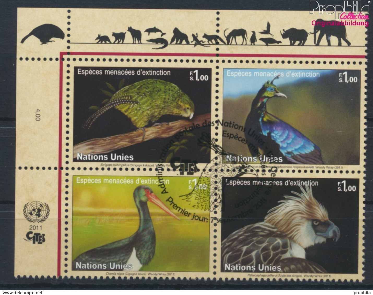 UNO - Genf 774-777 Viererblock (kompl.Ausg.) Gestempelt 2011 Vögel (10067793 - Used Stamps