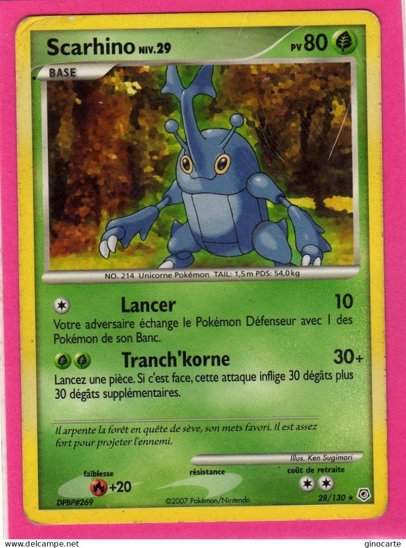 Carte Pokemon Francaise 2007 Diamant Et Perle 28/130 Scarhino 80pv Usagé - Diamond & Pearl 