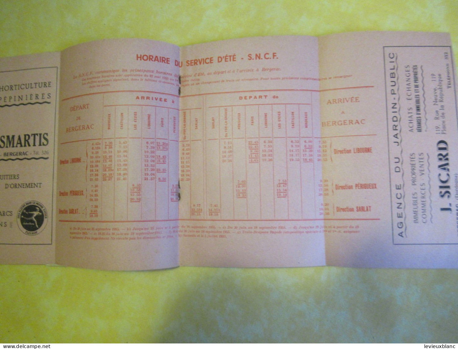 Indicateur APSO /SNCF & Autobus Départementaux/BERGERAC /offert par les Commerçants /1955        TRA69