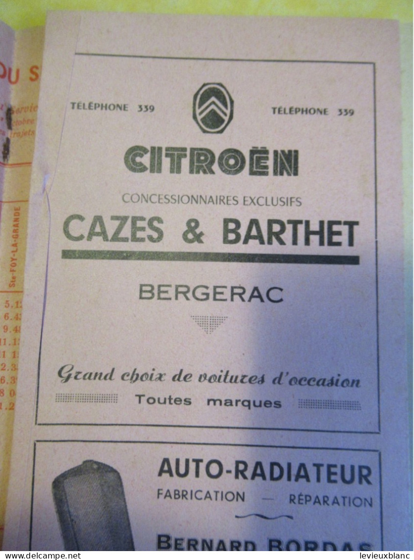 Indicateur APSO /SNCF & Autobus Départementaux/BERGERAC /offert par les Commerçants /1955        TRA69