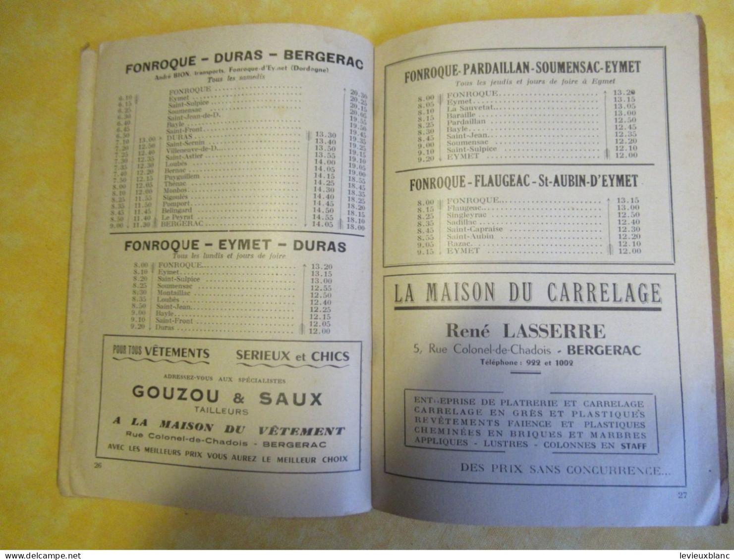 Indicateur APSO /SNCF & Autobus Départementaux/BERGERAC /offert par les Commerçants /1955        TRA69