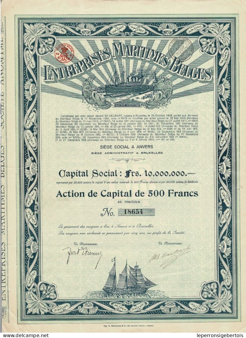 Titre De 1922- Entreprises Maritimes Belges - Belgique N° 18654 - Navy