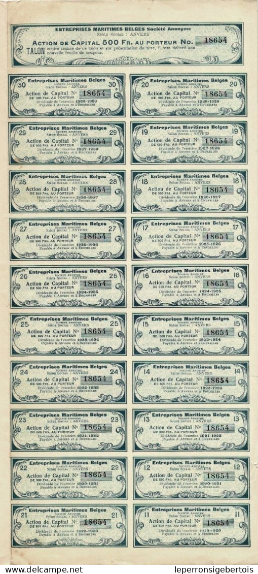 Titre De 1922- Entreprises Maritimes Belges - Belgique N° 18654 - Navegación