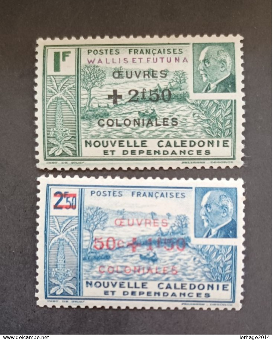 FRANCE COLONIE WALLIS ET FUTUNA - CALEDONIE 1944 MARECHAL PETAIN SURCHARGES OEUVRES COLONIALES CAT YVERT N. 132/246 MNH - 1944 Maréchal Pétain, Surchargés – Œuvres Coloniales