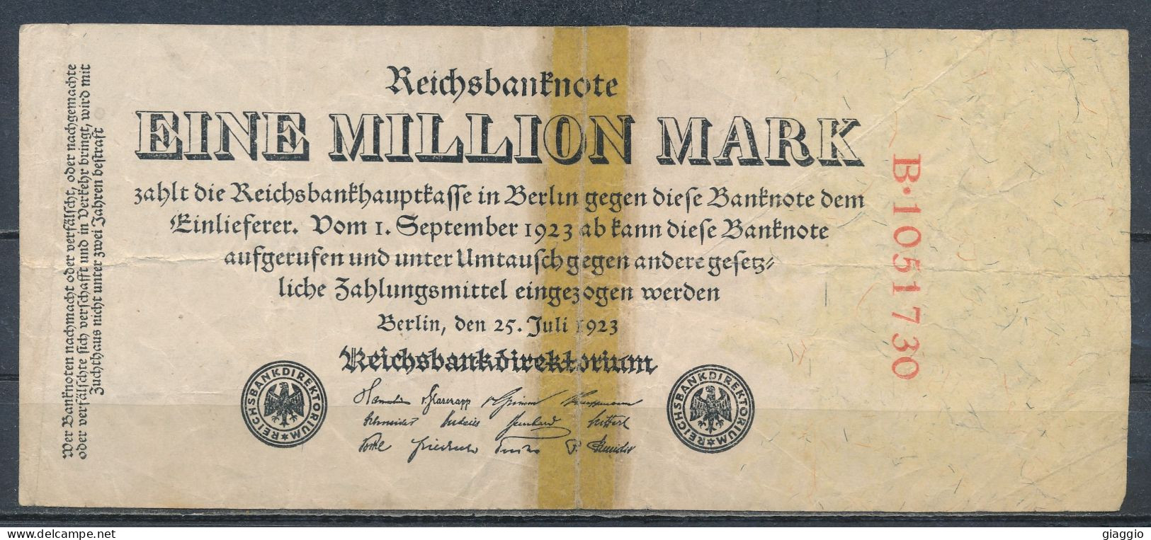 °°° GERMANY REICHSBANKNOTE EINE MILLION MARK 1923 °°° - 1 Million Mark