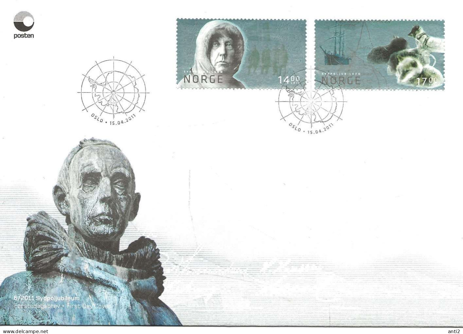 Norge Norway  2011 Entenary Of The Conquest Of The South Pole,  Roald Amundsen (1872-1928), Polar Explorer,  FDC - Briefe U. Dokumente