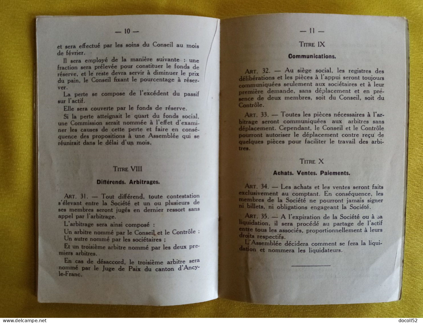 LIVRET 16 PAGES 1938 STATUTS ET REGLEMENTS BOULANGERIE COOPERATIVE DE CHASSIGNELLE ( YONNE ) - Bourgogne