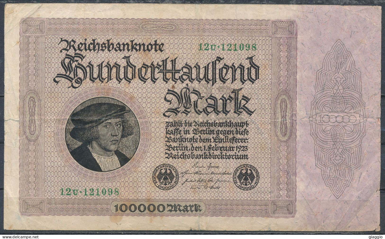 °°° GERMANY REICHSBANKNOTE 100000 MARK 1923 °°° - 100.000 Mark