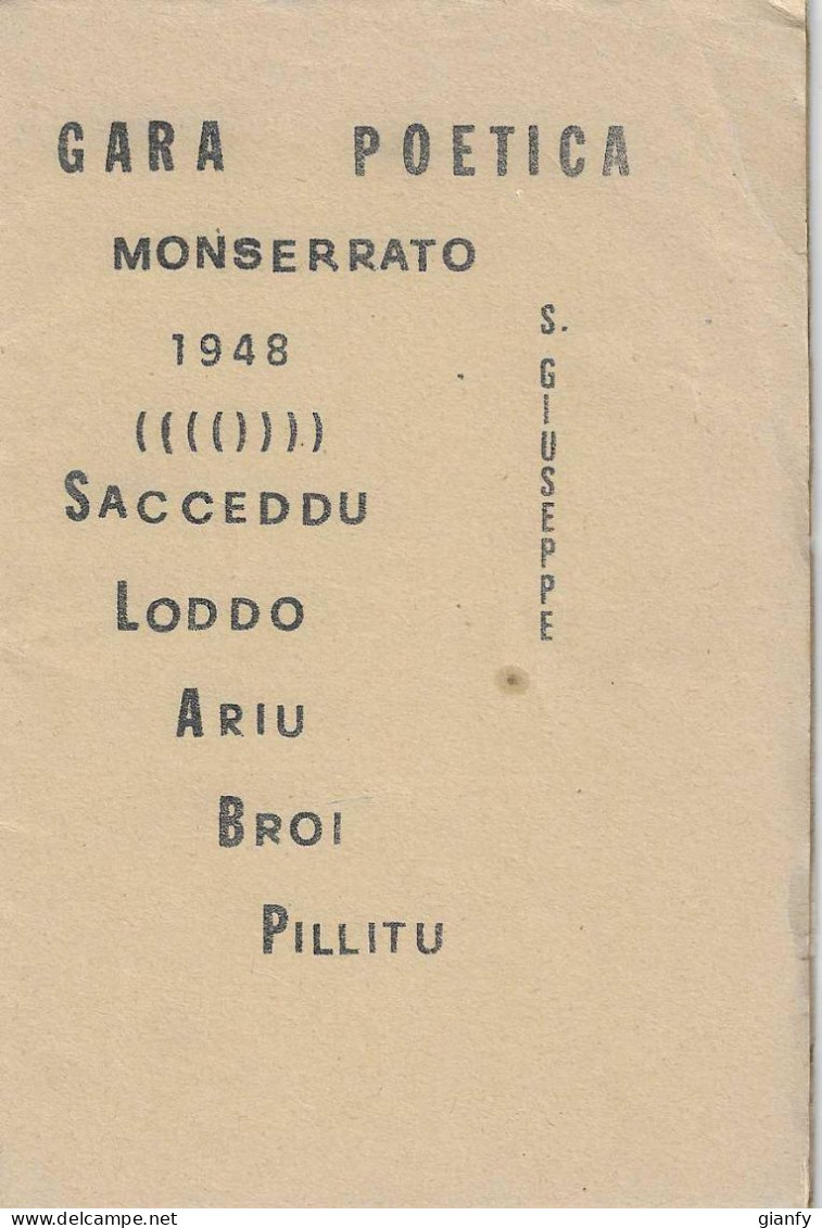 MONSERRATO - GARA POETICA CON SACCEDDU, LODDO, ARIU, BROI E PILLITTU - 1948 POESIA SARDEGNA - Poésie