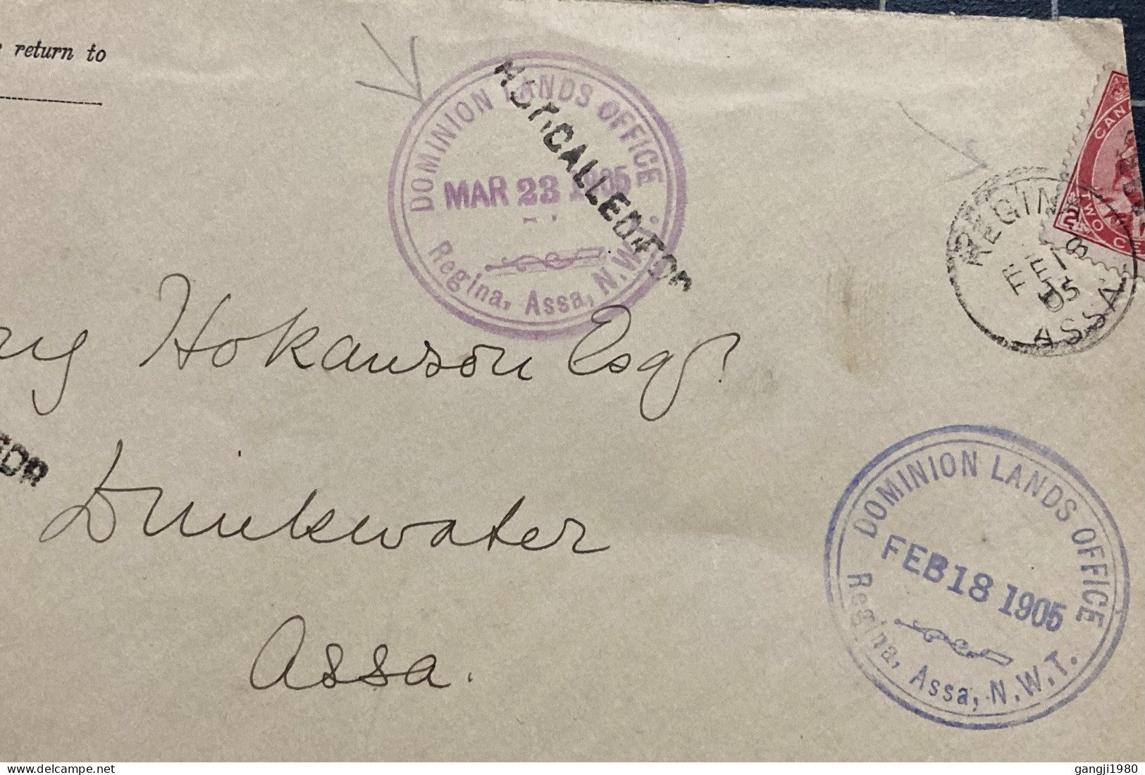 CANADA-1905, COVER 3 SIDE OPEN, USED,  NOT CALLED FOR, RETURN TO SENDER, DOMINION LAND OFFICE,  REGINA CITY CANCEL. - Briefe U. Dokumente