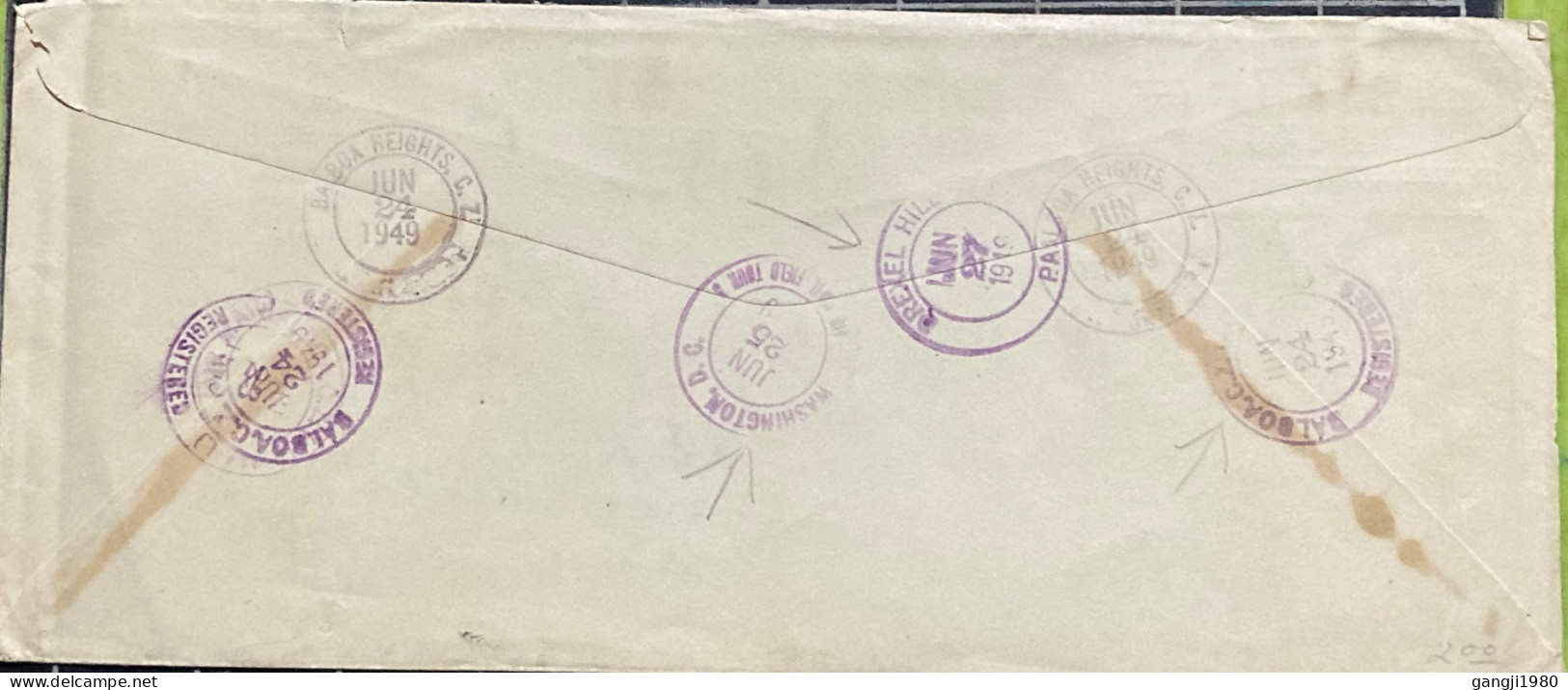 CANAL ZONE-1949,REGISTER COVER USED TO USA, GOLD RUSH FULL SET STAMP, AERO PLANE, SHIP & CANAL, MULTI 8 STAMP, SPECIMEN, - Kanalzone