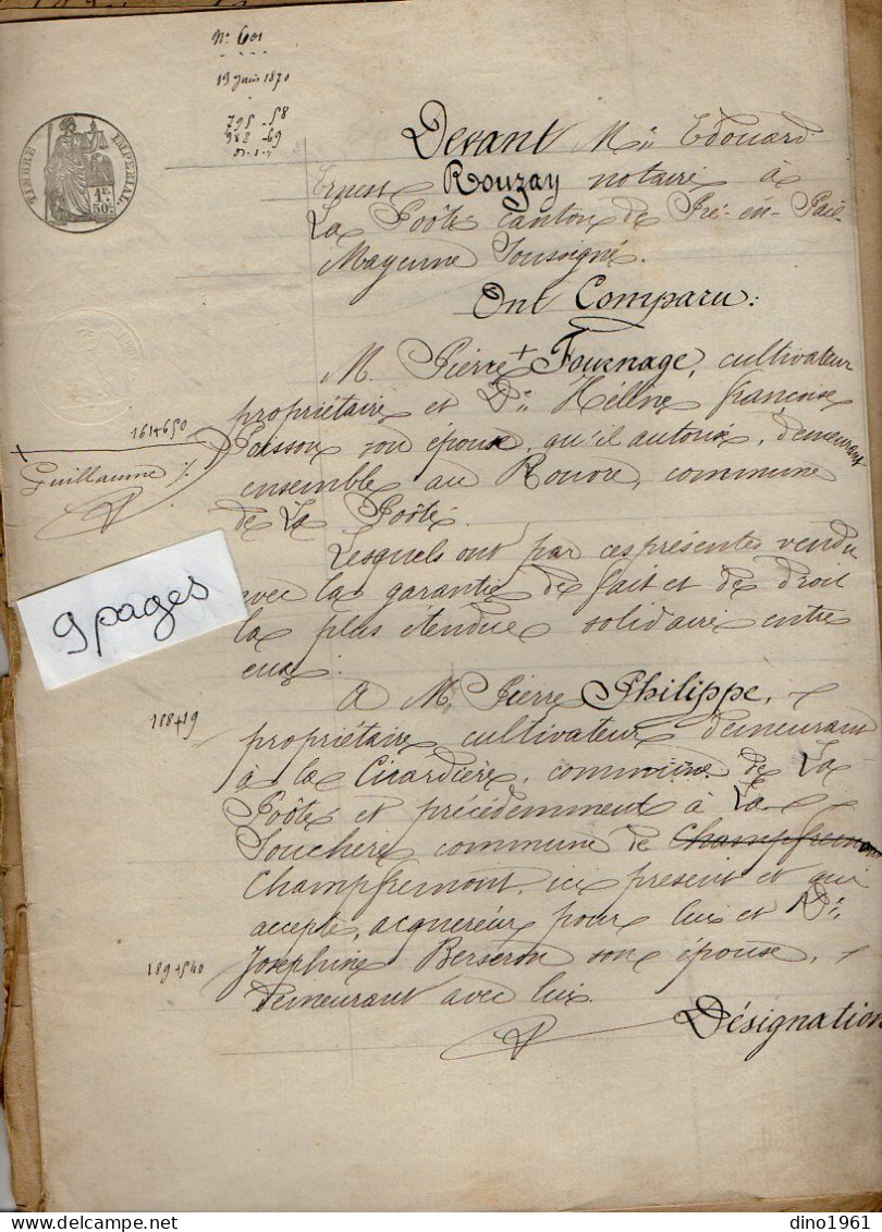 VP21.954 - Acte De 1870 - Vente D'une Pièce De Terre Située à LA POOTE Par Mr & Mme FOURNAGE à Mr P. PHILIPPE - Manuscrits