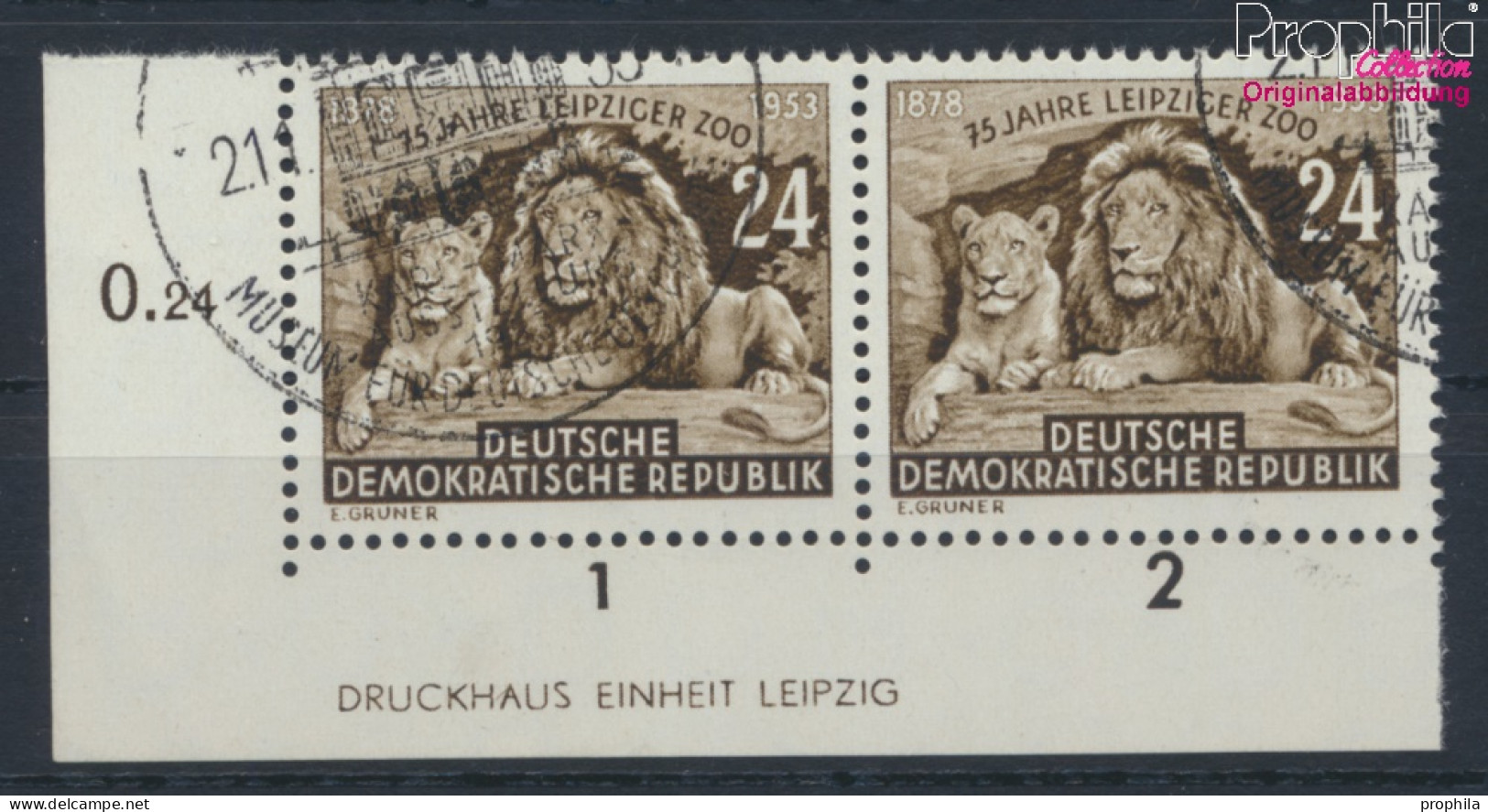 DDR 397DZ Mit Druckereizeichen (kompl.Ausg.) Gestempelt 1953 75 Jahre Leipziger Zoo (10065511 - Gebraucht