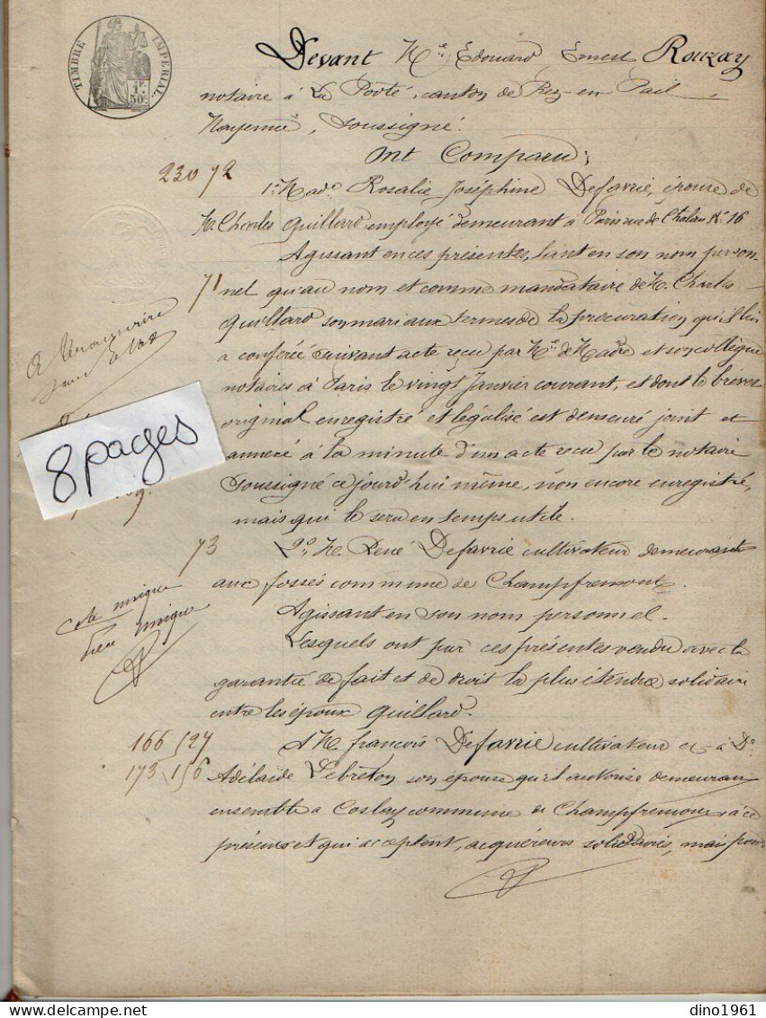 VP21.955 - LA POOTE - Acte De 1869 - Vente D'une Maison Située à CHAMPFREMONT Par Mme QUILLARD à PARIS à DEFAVRIE - Manuscrits