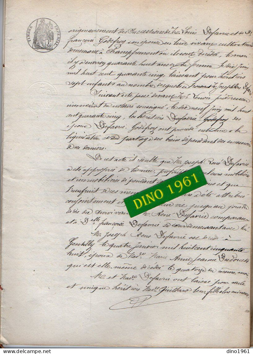 VP21.955 - LA POOTE - Acte De 1869 - Vente D'une Maison Située à CHAMPFREMONT Par Mme QUILLARD à PARIS à DEFAVRIE - Manuscrits