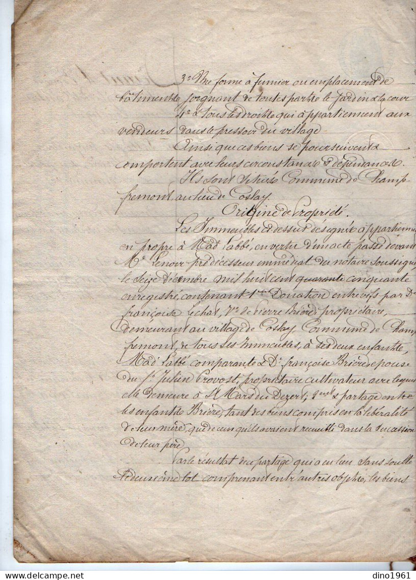 VP21.956 - LA POOTE - Acte De 1867 - Vente D'une Maison Située à CHAMPFREMONT Par Mr & Mme LABBE Fils à Mr P. SAGOT - Manuscrits