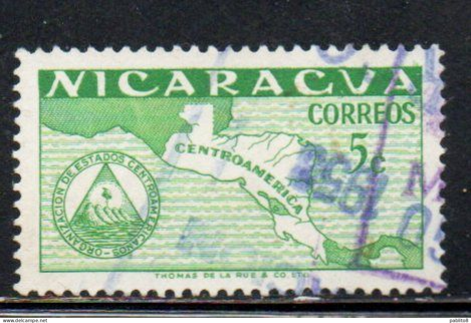 NICARAGUA 1953 ORGANIZATION OF THE CENTRAL AMERICAN STATES ODECA MAP 5c USED USATO OBLITERE' - Nicaragua