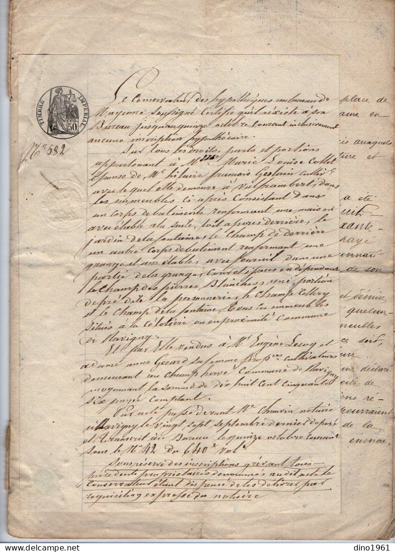 VP21.957 - Acte De 1864 - Vente D'une Maison Située à RAVIGNY Par Mr & Mme GESLAIN à VALFRAMBERT à Mr E. LECOQ - Manuscrits