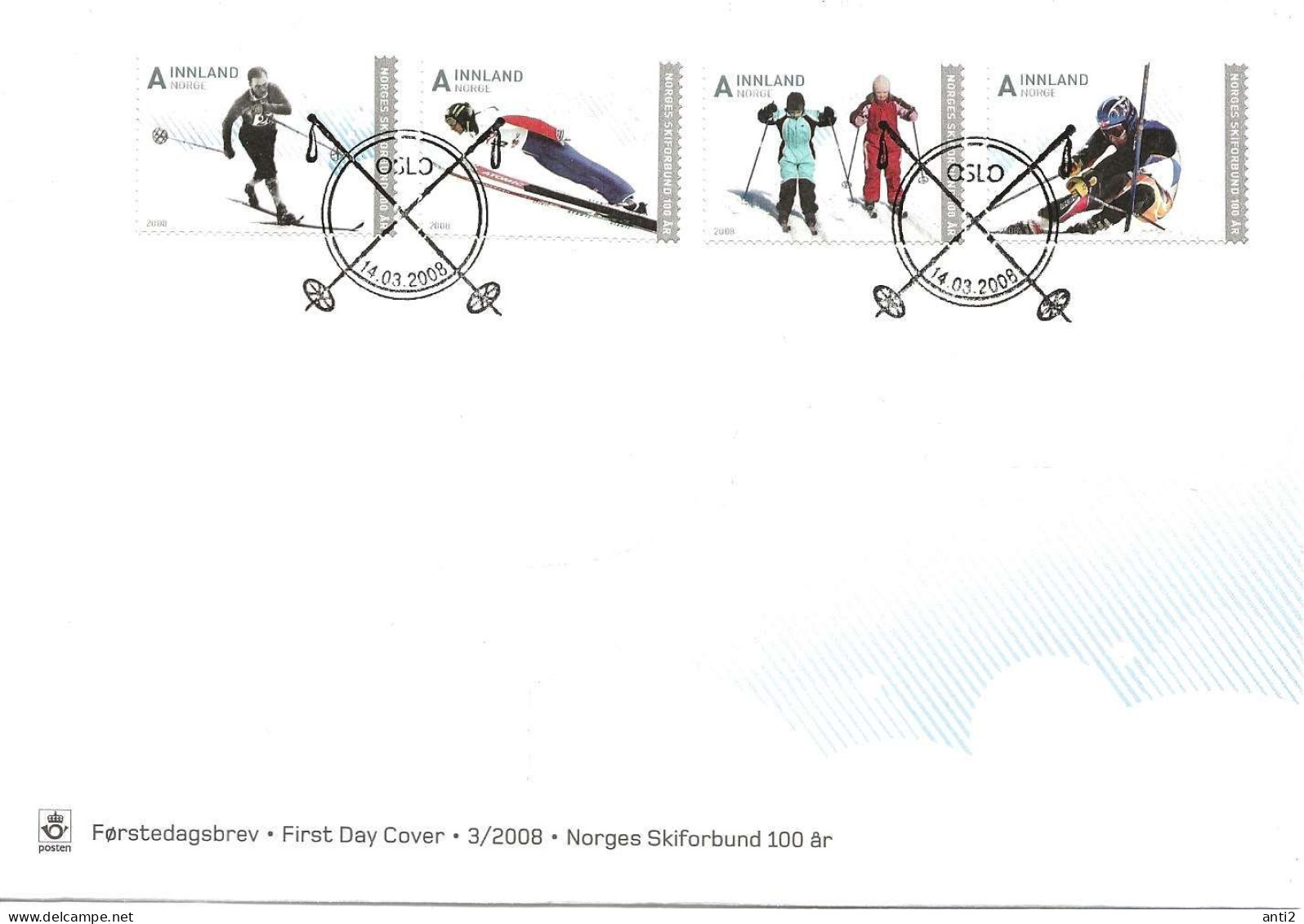 Norway 2008 100 Years Of The Norwegian Ski Association.  Mi 1640-1643 FDC - Covers & Documents
