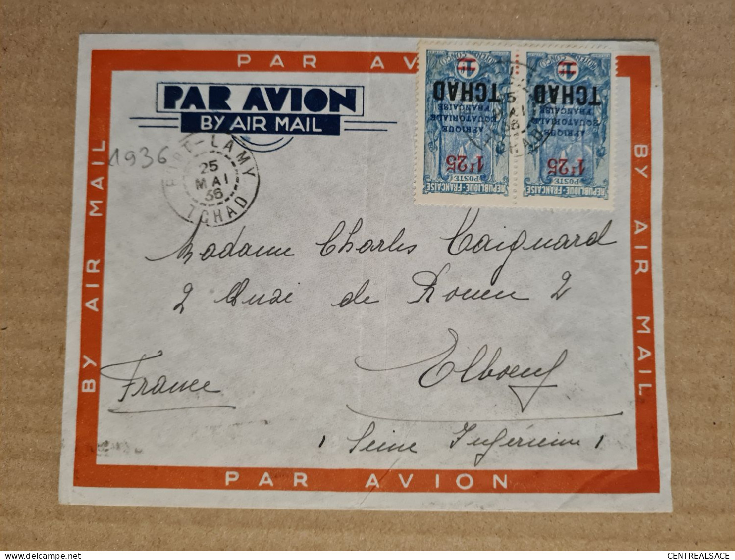 LETTRE TCHAD FORT LAMY 1936 SURCHARGE 1F25 SUR 1 F BLEU - Lettres & Documents