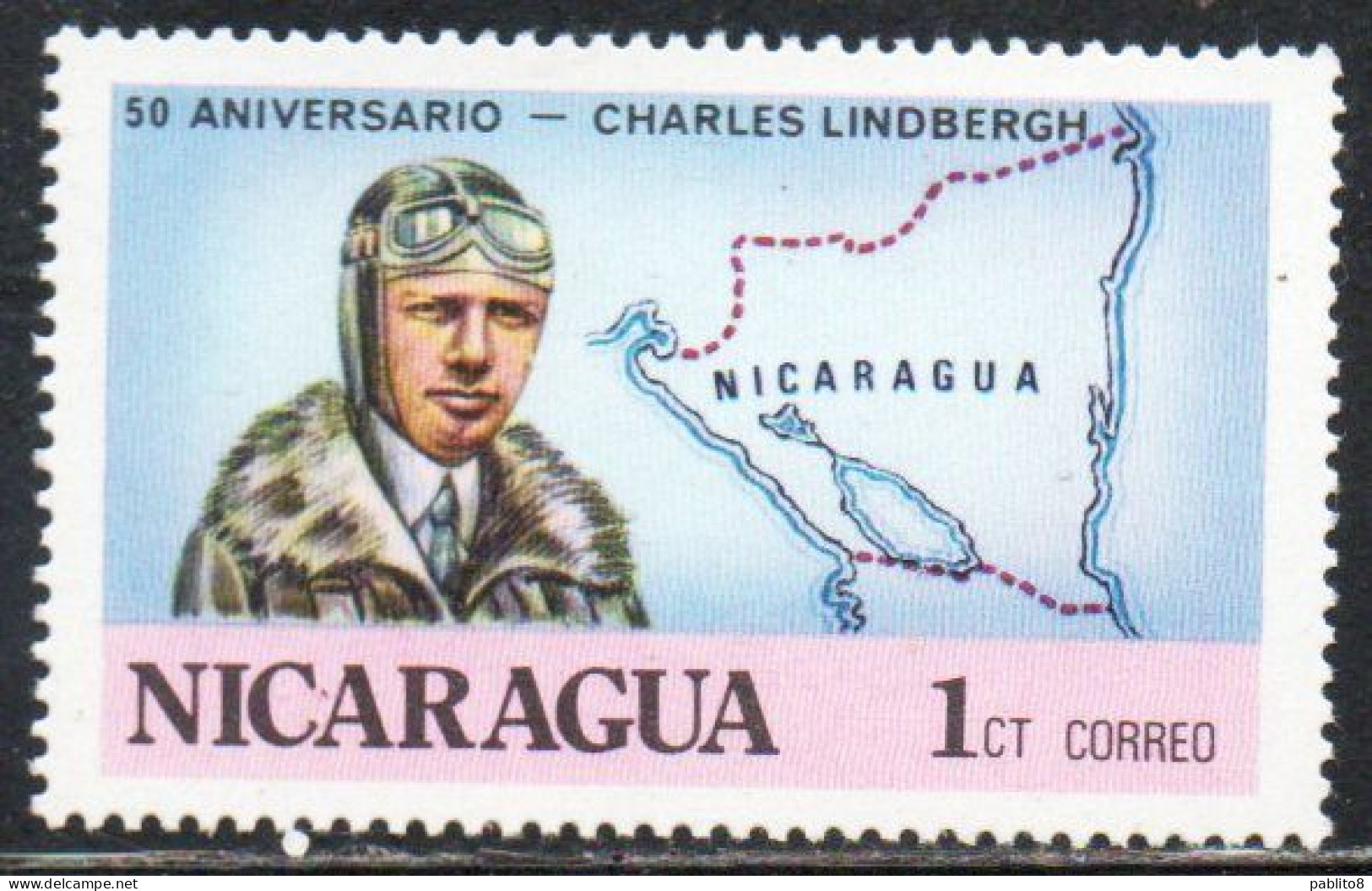 NICARAGUA 1977 CHARLES A. LINDBERGH MAP 1c MNH - Nicaragua