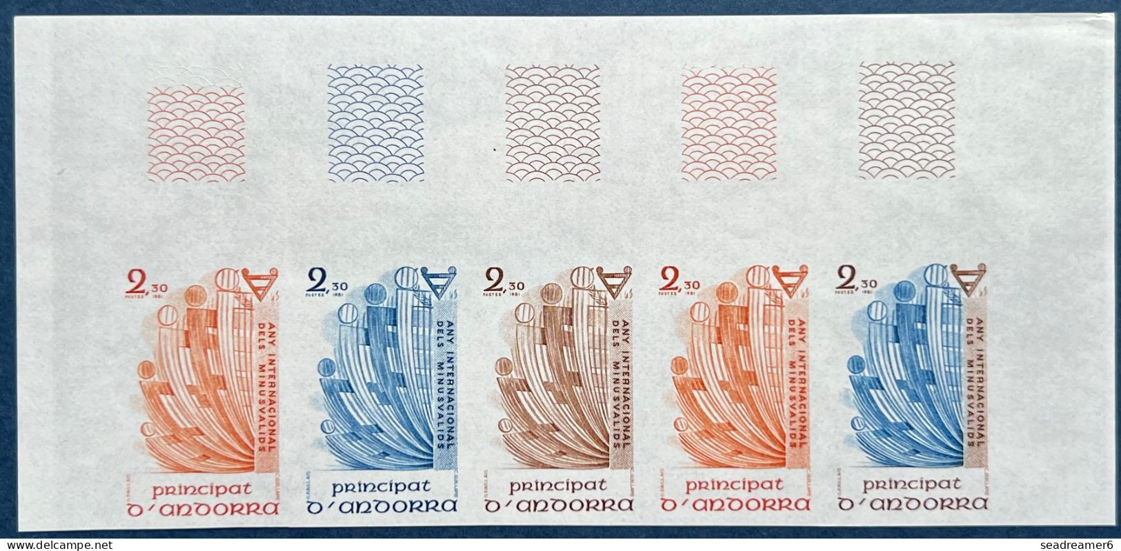 ANDORRE 1981 N°299** Bande De 5 Haut De Feuille Essais De Couleurs Année Internationale Des Handycapés Pas Courant ! - Nuevos