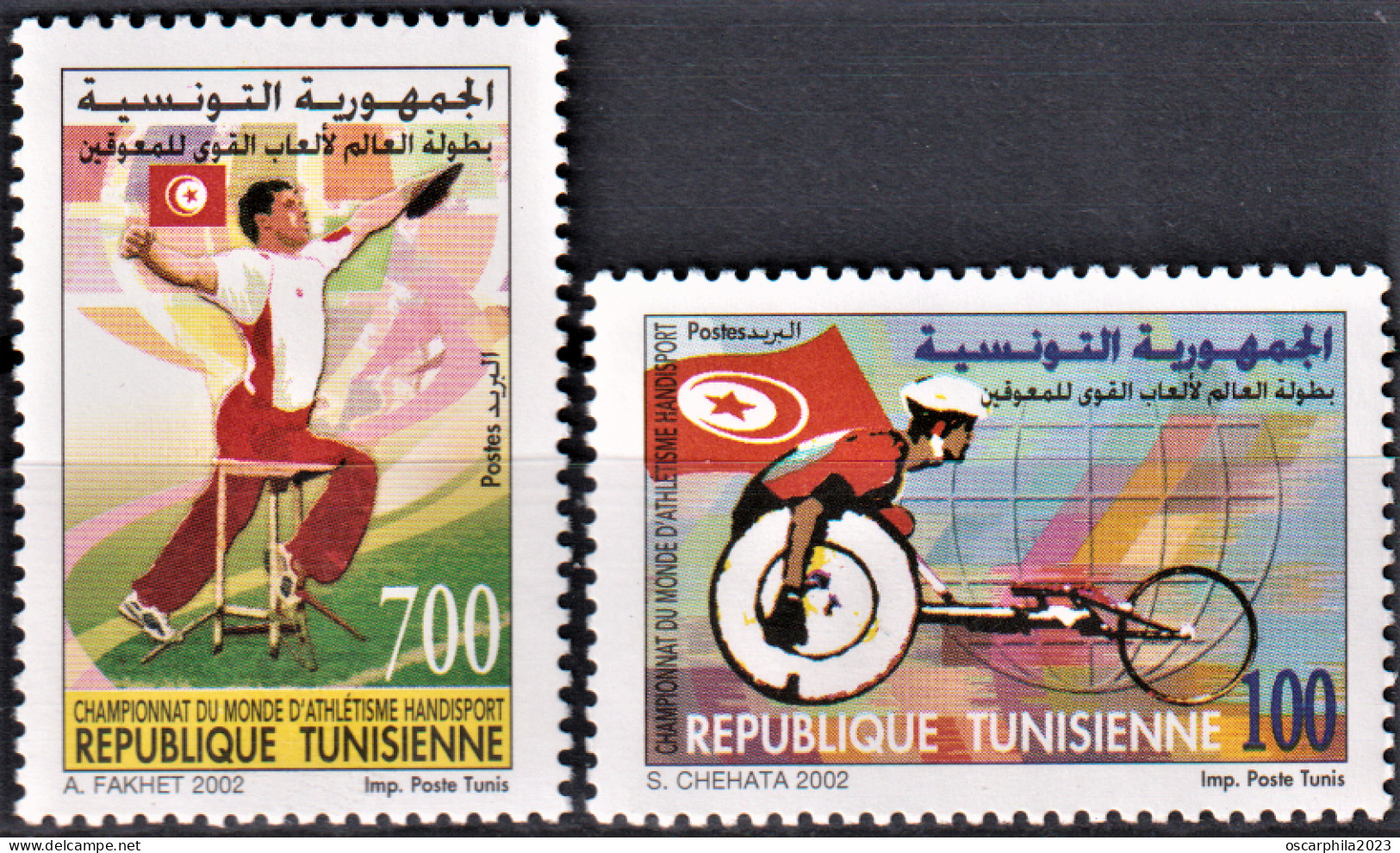 2002 -Tunisie/Y&T1465-1466 Championnat Du Monde D'Athlètisme Handisport-série Complète  2V- MNH*** + Prospectus - Handisport