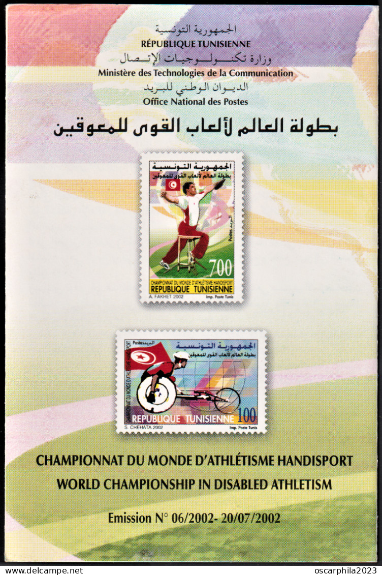 2002 -Tunisie/Y&T1465-1466 Championnat Du Monde D'Athlètisme Handisport- Prospectus - Handisport