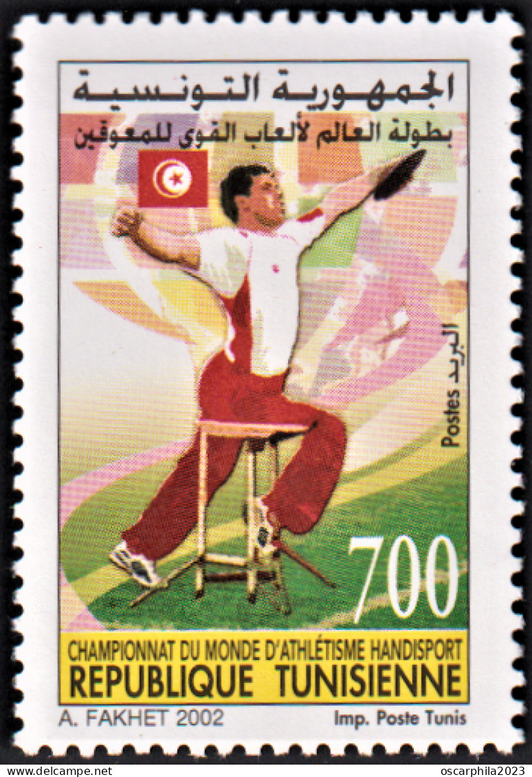 2002 -Tunisie/Y&T1466  Championnat Du Monde D'Athlètisme Handisport-   1V- MNH*** - Sport Voor Mindervaliden