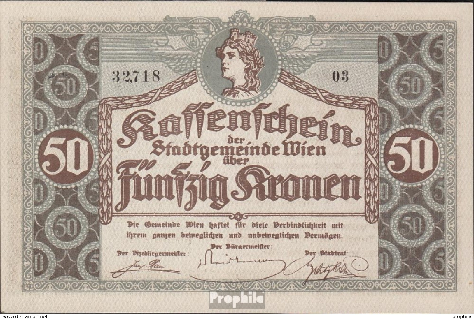 Österreich Kat-Nr.: 3Wien, Kassenschein Der Stadtgemeinde Wien Bankfrisch 1918 50 Kronen - Autriche