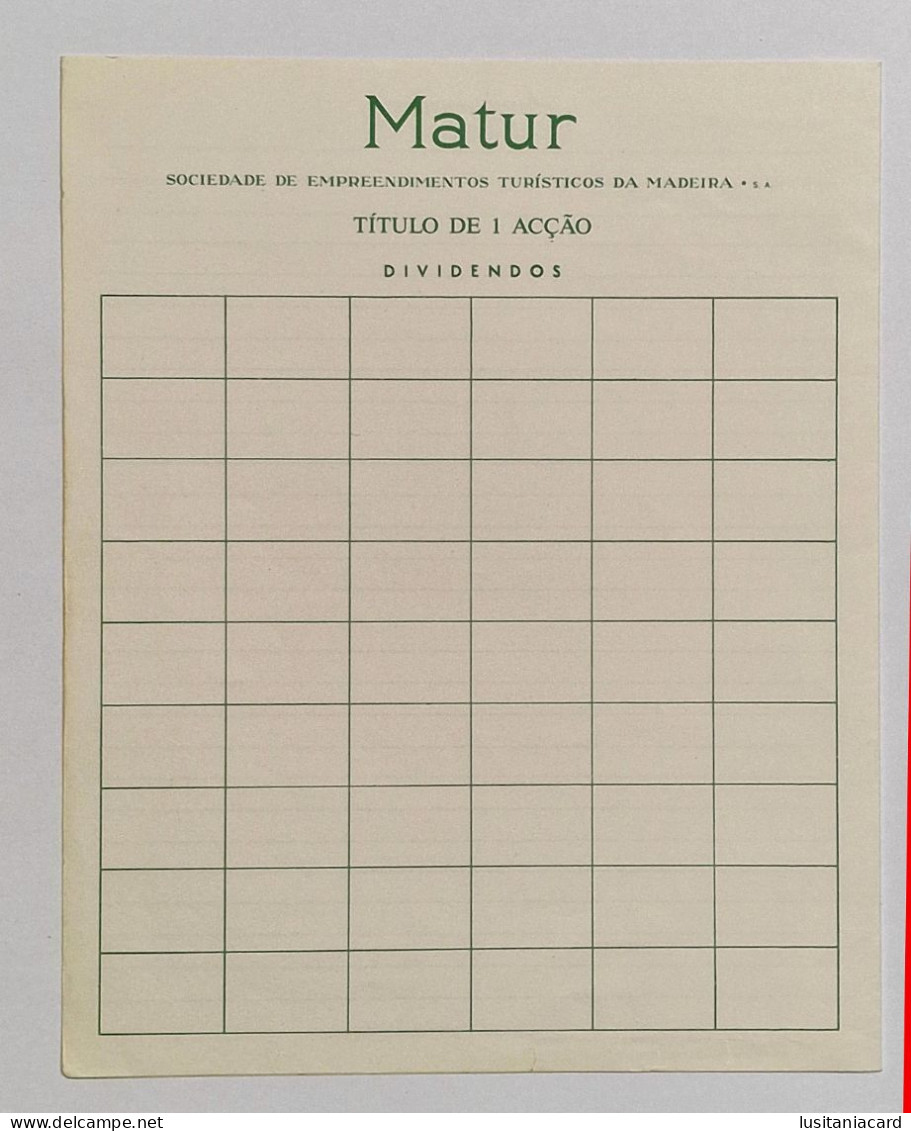 PORTUGAL-LISBOA - Matur - Titulo De 1 Acção De 1000$00 - 7ª Emissão- Nº 222485 - 9JAN1989 - Tourism