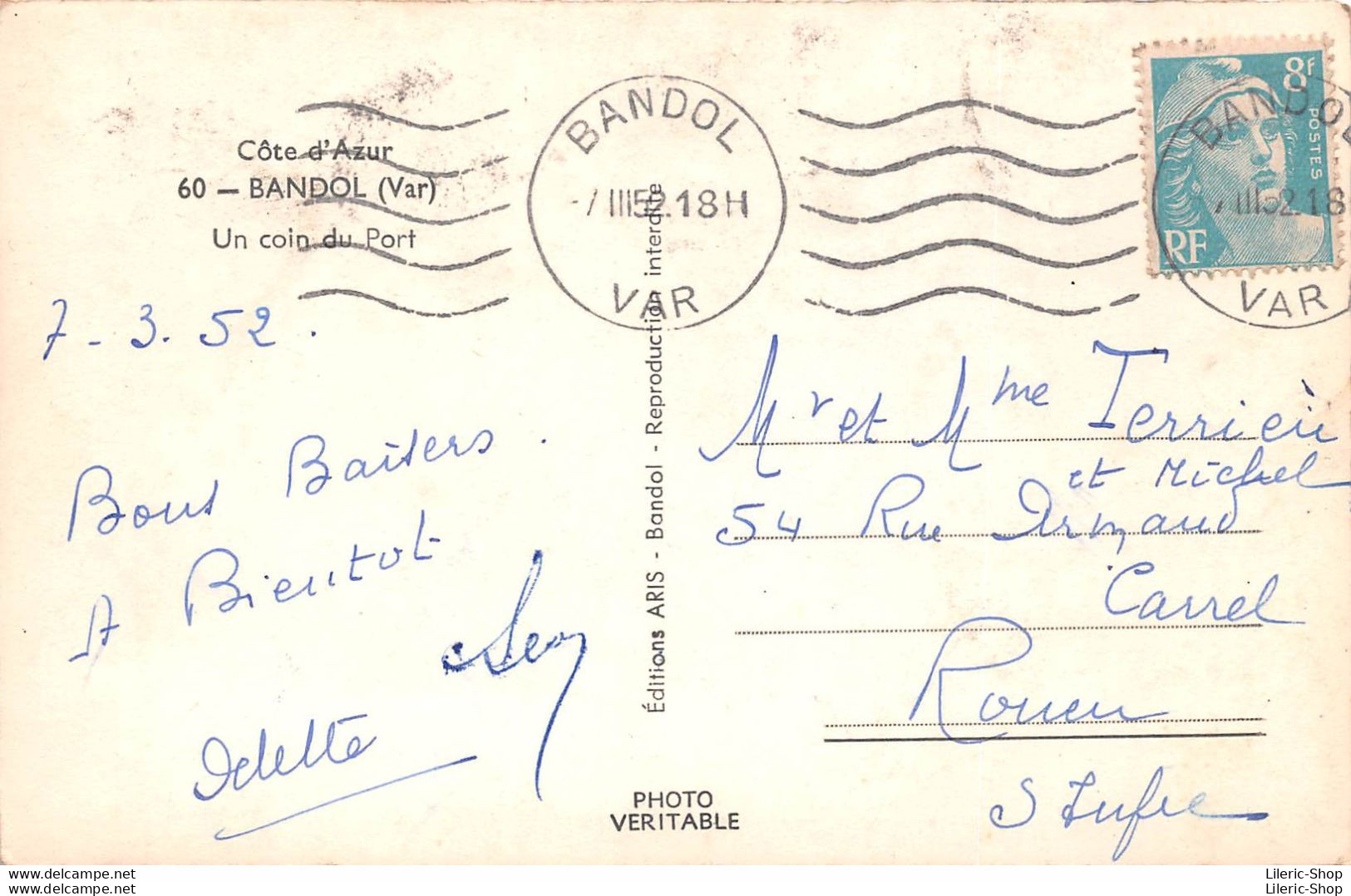 Cote D' Azur 60 - BANDOL (Var) Un Coin Du Port En 1952 -  Editions ARIS - Bandol - Bandol