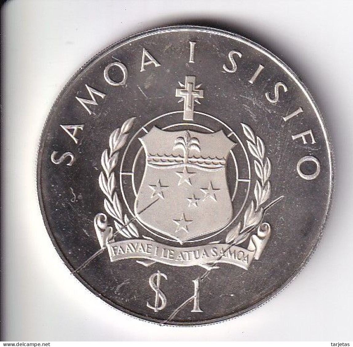 MONEDA DE PLATA DE SAMOA I SISIFO DE 1 DOLLAR DEL AÑO 1978 PACIFIC FLIGHT - LA DE LA FOTO (CON RAYA DETRAS) - American Samoa