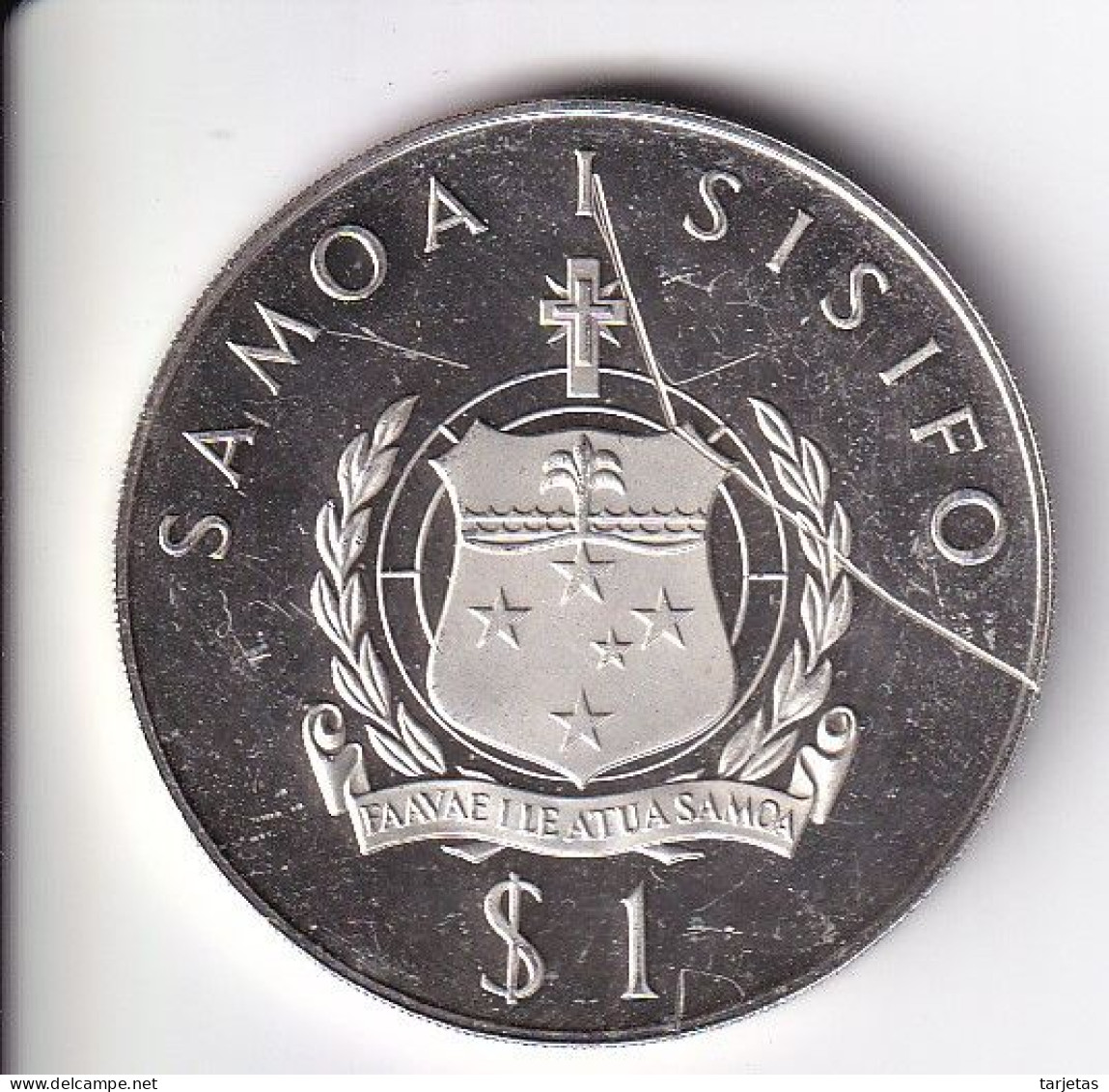 MONEDA DE PLATA DE SAMOA I SISIFO DE 1 DOLLAR DEL AÑO 1977 LINDBERGH FLIGHT - LA DE LA FOTO (CON RAYA DETRAS) - Samoa Americana