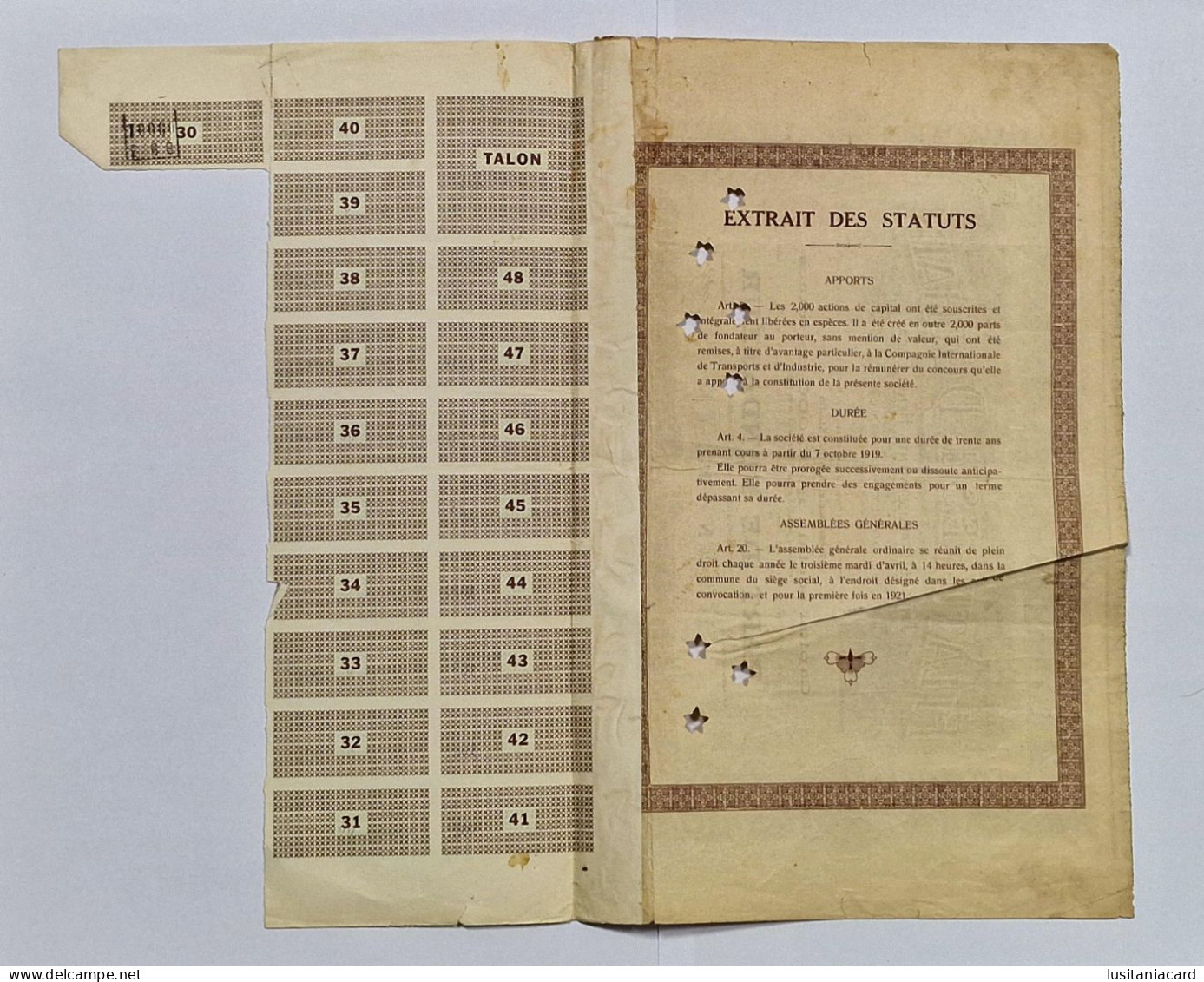 BELGIUM - BRUXELLES- Filatures De Dolhain - Part De Fondateur- Nº1631 - Tessili