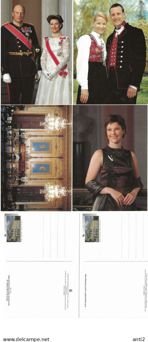 Norway Norge 2001 Royal Family, 4 Cards With Imprinted Stamps - Valid For Postage To All World - Lettres & Documents