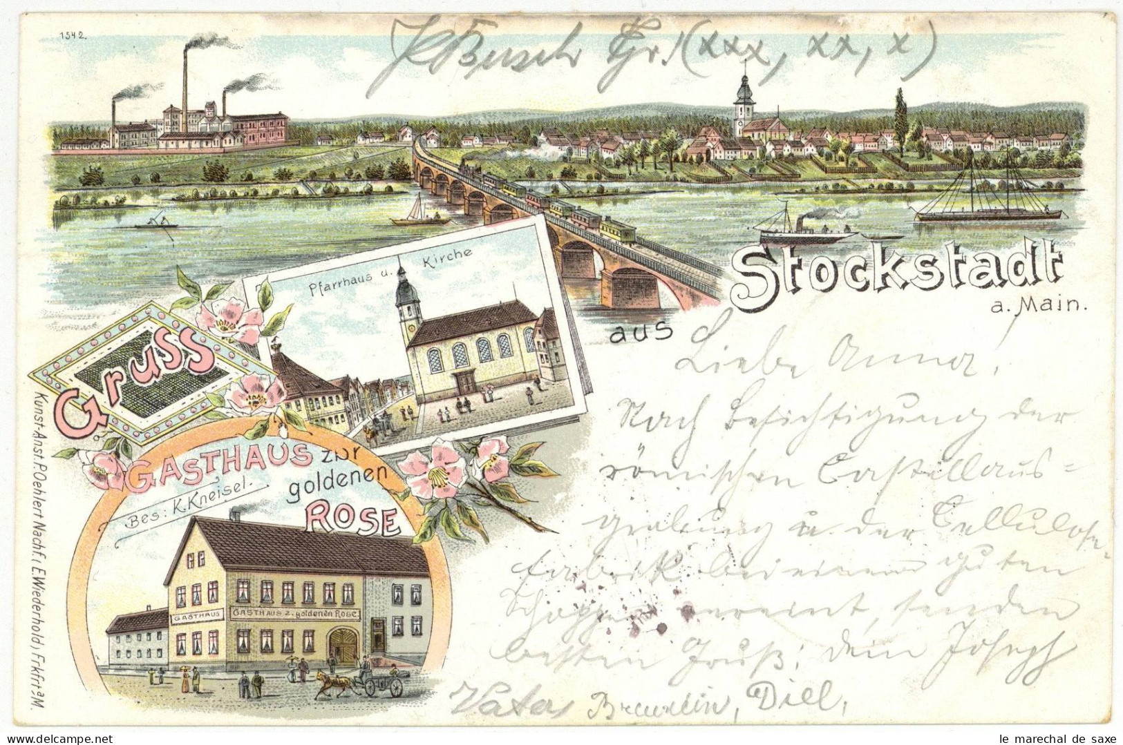 Litho Ak Stockstadt Am Main Aschaffenburg 1899 Gasthaus Z Goldenen Rose Kneisel - Aschaffenburg