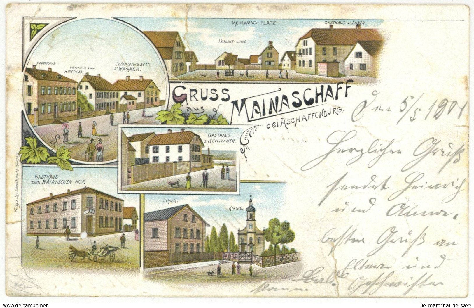 Litho Ak Mainaschaff Aschaffenburg 1904 Colonialwaren Wagner Gasthaus Schwanen Bayerischer Hof - Aschaffenburg