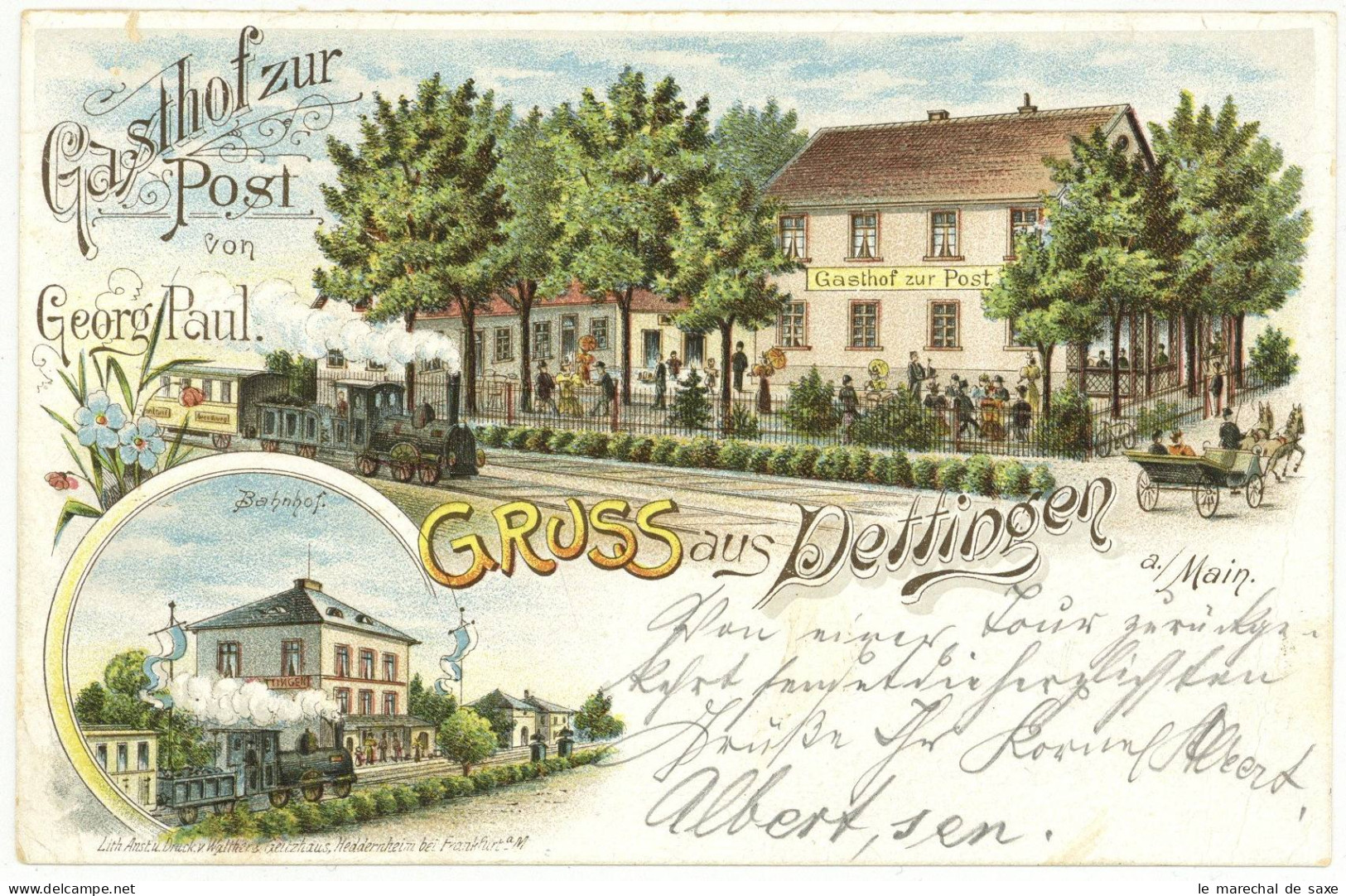 Litho Ak Dettingen Karlstein Main Aschaffenburg Gasthof Zur Post Paul Bahnhof Um 1900 - Aschaffenburg